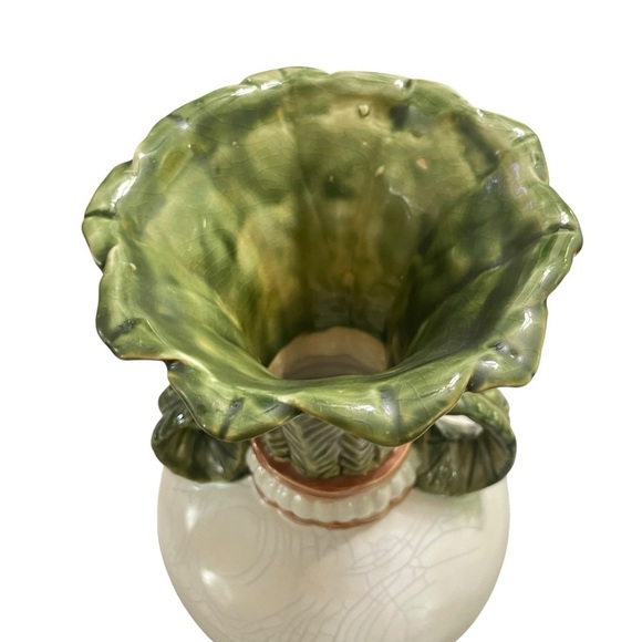 VTG Turnip Shape Ceramic Vases Raku Majolica Leaf Handles - Picture 10 of 12